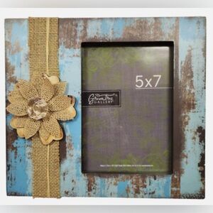 Distressed Rustic Blue and Burlap Photo Frame 5x7. New. Green Tree Gallery